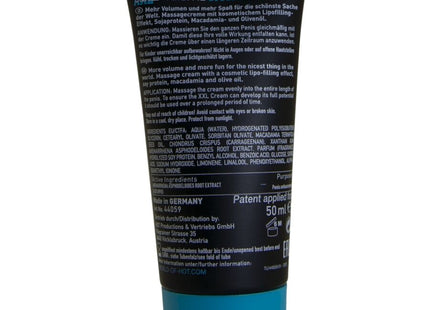 Schwarze und türkise tube der hot xxl verbesserungscreme für männer 50 ml zur volumensteigerung