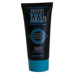Schwarze und türkise tube hot xxl verbesserungscreme für männer 50 ml mit mehr volumen für dich text