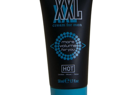 Schwarze und türkise tube hot xxl verbesserungscreme für männer 50 ml mit mehr volumen für dich text