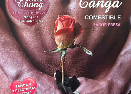 Herren-tanga hotflowers erdbeergeschmack mit zwei waffel-linern in herzförmiger verpackung