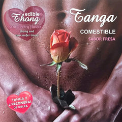Herren-tanga hotflowers erdbeergeschmack mit zwei waffel-linern in herzförmiger verpackung