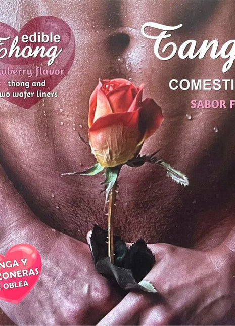 Herren-tanga hotflowers erdbeergeschmack mit zwei waffel-linern in herzförmiger verpackung