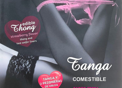 Pink essbarer hotflowers mädchen-tanga aus waffelmuster mit spitzenbesatz und erdbeergeschmack