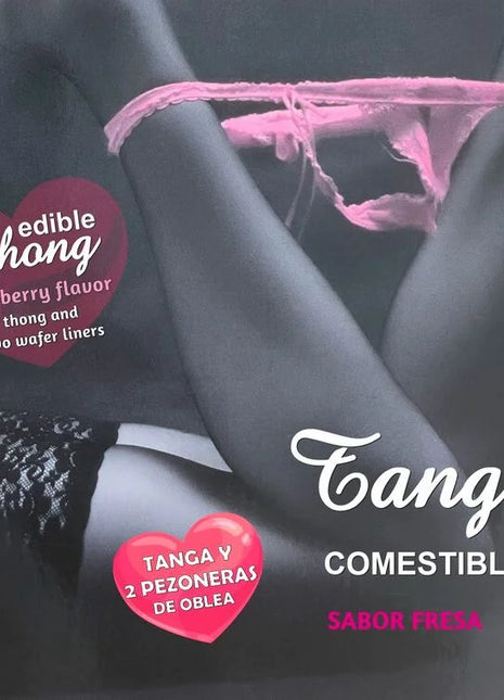 Pink essbarer hotflowers mädchen-tanga aus waffelmuster mit spitzenbesatz und erdbeergeschmack