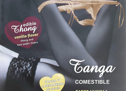 Essbarer vanilla-flavored tanga mit spitzenbesatz und zwei waffel-pads von hotflowers für erwachsene
