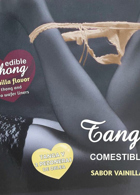Essbarer vanilla-flavored tanga mit spitzenbesatz und zwei waffel-pads von hotflowers für erwachsene
