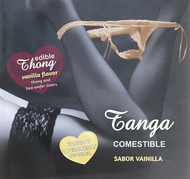 Essbarer vanilla-flavored tanga mit spitzenbesatz und zwei waffel-pads von hotflowers für erwachsene