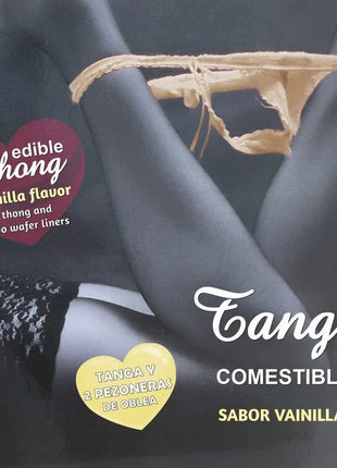 Essbarer vanilla-flavored tanga mit spitzenbesatz und zwei waffel-pads von hotflowers für erwachsene