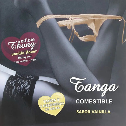 Essbarer vanilla-flavored tanga mit spitzenbesatz und zwei waffel-pads von hotflowers für erwachsene