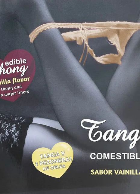 Essbarer vanilla-flavored tanga mit spitzenbesatz und zwei waffel-pads von hotflowers für erwachsene