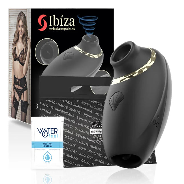 Schwarzer Ibizan Vibe mit goldrand und muschelförmigem Knopf für saugen lecken und pulsieren