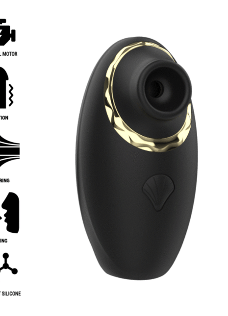 Schwarzer und goldener ibiza silikonvibrator mit ergonomischem 3-in-1 saugen lecken und pulsieren design