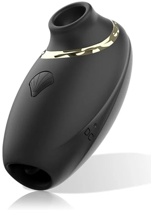 Schwarzer silikon-saugnapf mit goldfarbener metallakzentband und muschelförmigem knopf aus ibiza 3in1 vibe