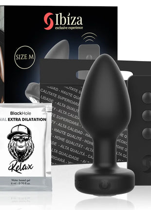 Schwarzer ibizan anal-stecker mit fernbedienung größe m und matter, glatter, gerundeter spitzendesign