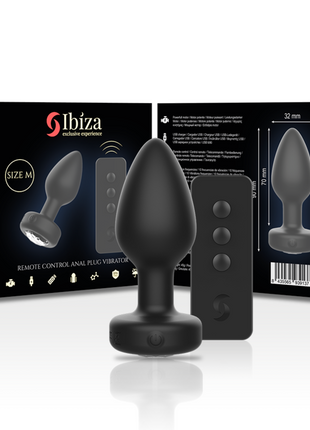 Schwarzer ibiza anal-stecker mit fernbedienung in größe m mit schlankem tropfenförmigem design und strukturierter basis