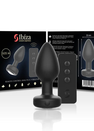 Schwarzer ibiza anal-stecker mit fernbedienung in größe m mit schlankem tropfenförmigem design und strukturierter basis