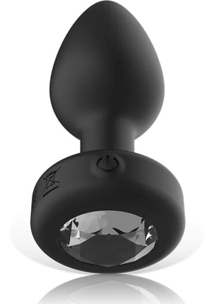 Ibiza anal-stecker mit fernbedienung größe m schwarzer silikontanalplug mit klar facettiertem edelstein und power-taste