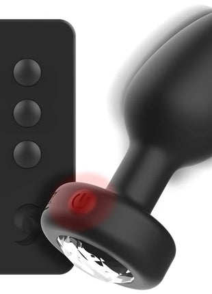 Schwarzer silikon anal-stecker ibiza mit rotem led-licht kristallakzent und passender fernbedienung größe m