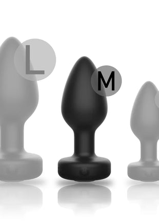 Set aus drei grauen und schwarzen silikon analsteckern mit fernbedienung in den größen l m und s von ibiza