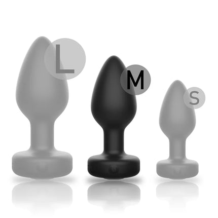 Set aus drei grauen und schwarzen silikon analsteckern mit fernbedienung in den größen l m und s von ibiza