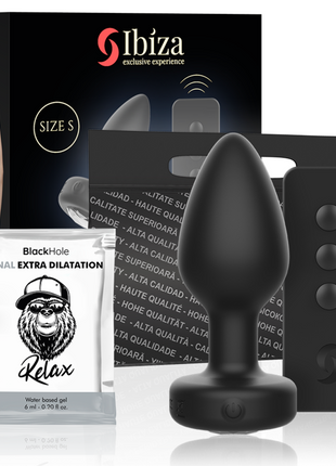 Schwarzer silikon anal stecker ibiza mit ferngesteuerter funktion und abgerundetem kopf, größe s