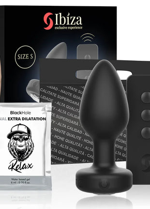 Schwarzer silikon anal stecker ibiza mit ferngesteuerter funktion und abgerundetem kopf, größe s