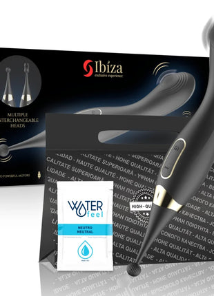 Schwarzer ibiza austauschbarer klitorisstimulator und pulsations g punkt vibrator mit ergonomischem design und metallakzenten