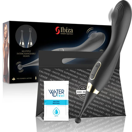 Schwarzer ibiza austauschbarer klitorisstimulator und pulsations g punkt vibrator mit ergonomischem design und metallakzenten