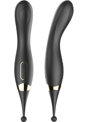 Schwarze silikonvibratoren ibiza mit goldakzenten und texturiertem griff als klitorisstimulator und g-punkt vibrator
