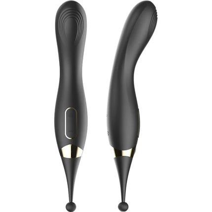 Schwarze silikonvibratoren ibiza mit goldakzenten und texturiertem griff als klitorisstimulator und g-punkt vibrator