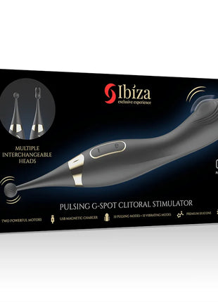 Schwarzer und silberner ibiza klitorisstimulator und g-punkt-vibrator mit austauschbaren aufsätzen