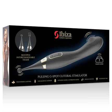 Schwarzer und silberner ibiza klitorisstimulator und g-punkt-vibrator mit austauschbaren aufsätzen