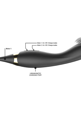 Schwarzer ibiza austauschbarer klitorisstimulator und pulsations g punkt vibrator mit goldakzenten und dualmotoren