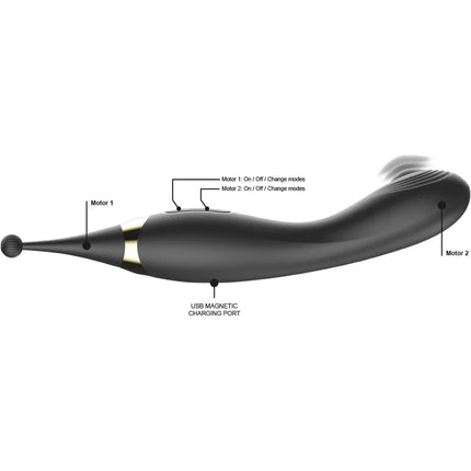 Schwarzer ibiza austauschbarer klitorisstimulator und pulsations g punkt vibrator mit goldakzenten und dualmotoren