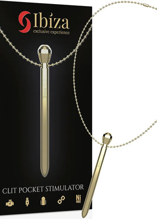 Goldfarbener metallischer clit pocket stimulator mit kette und edelstein-artigem verschluss usb-ladegerät 12 vibrationsmodi