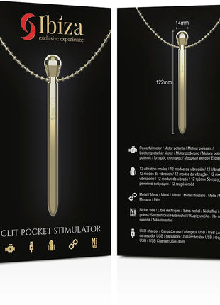 Goldfarbener, eleganter metallischer clit pocket stimulator mit kettenanhänger und 12 vibrationsmodi usb-ladegerät