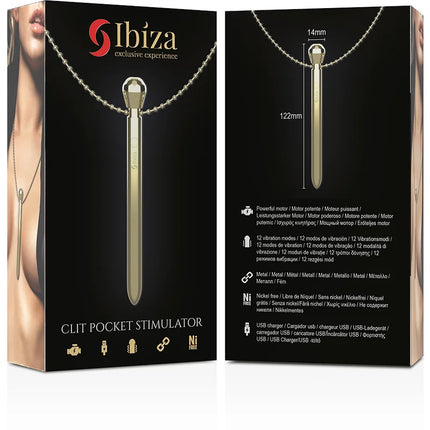 Goldfarbener, eleganter metallischer clit pocket stimulator mit kettenanhänger und 12 vibrationsmodi usb-ladegerät
