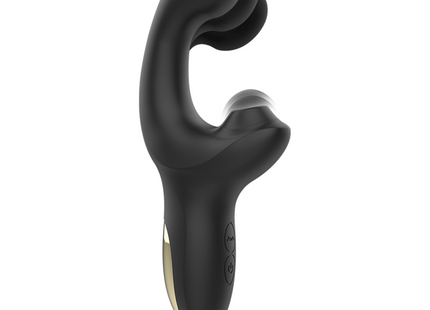 Schwarzer silikon vibrator ibiza mit ergonomischem design und goldenem akzent am griff für finger und pulsieren