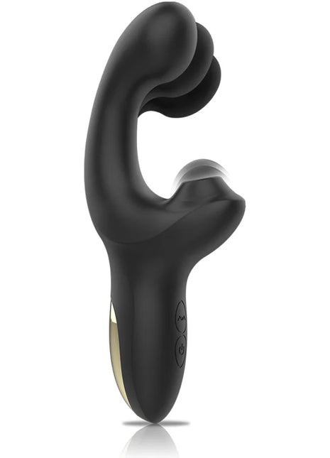 Schwarzer silikon vibrator ibiza mit ergonomischem design und goldenem akzent am griff für finger und pulsieren