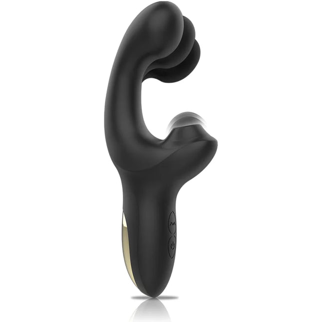 Schwarzer silikon vibrator ibiza mit ergonomischem design und goldenem akzent am griff für finger und pulsieren