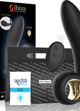 Schwarzer aufblasbarer anal vaginal vibrator ibiza mit goldfarbenem ring strukturierter griff und fernbedienung