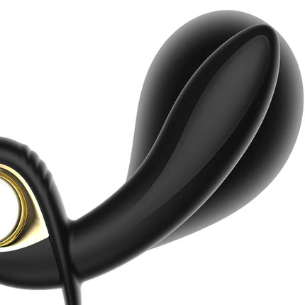 Schwarzer silikon-analplug mit goldfarbenem metallring basis ibiza leistungsstarker aufblasbarer vibrator mit fernbedienung