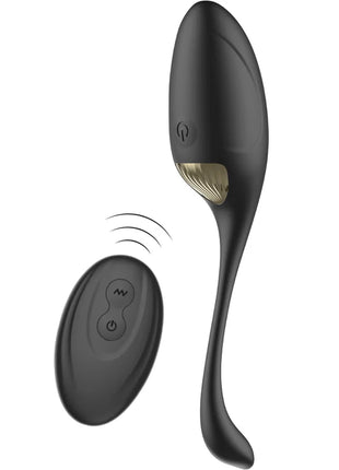 Schwarzer silikon eiervibrator ibiza mit goldfarbener strukturierter spitze und fernbedienung in ovalform