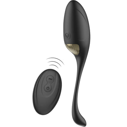 Schwarzer silikon eiervibrator ibiza mit goldfarbener strukturierter spitze und fernbedienung in ovalform