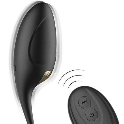 Ibiza leistungsstarker schwarzer eiervibrator mit fernbedienung und goldenem akzent am basis mit passendem bedienpad