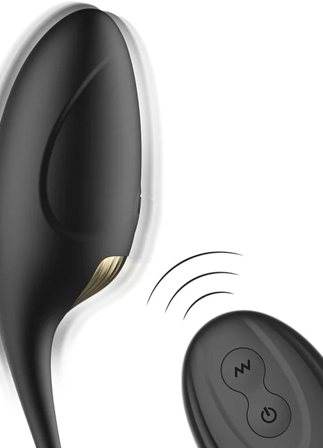 Ibiza leistungsstarker schwarzer eiervibrator mit fernbedienung und goldenem akzent am basis mit passendem bedienpad