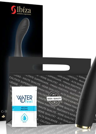 Schwarzer silikon g-punkt-vibrator mit goldfarbenem boden von ibiza exclusive experience, leistungsstark und flexibel