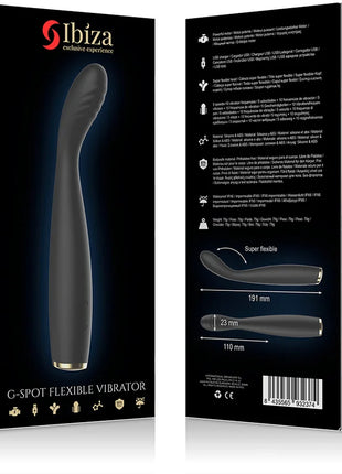 Schwarzer silikon g-punkt-vibrator ibiza mit flexiblem, gebogenem design und goldfarbenem basisstück