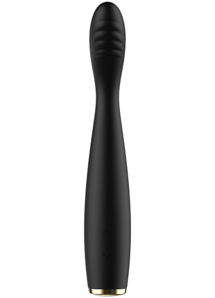 Ibiza leistungsstarker flexibler g-punkt-vibrator aus schwarzem silikon mit goldfarbener basis und strukturierter griffzone