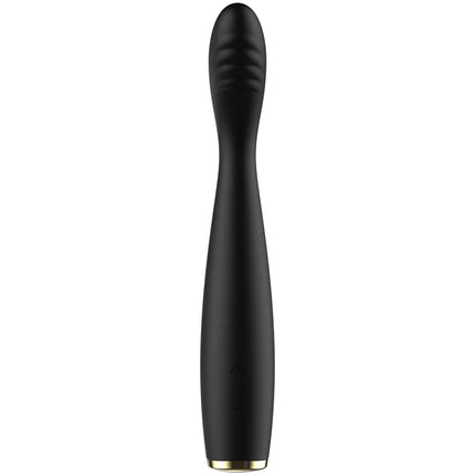Ibiza leistungsstarker flexibler g-punkt-vibrator aus schwarzem silikon mit goldfarbener basis und strukturierter griffzone